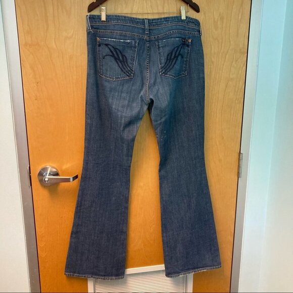 FIDELITY Sz 34 Low Waist Boot Flare Mid Wash Japan Fabric Jeans - Picture 4 of 8